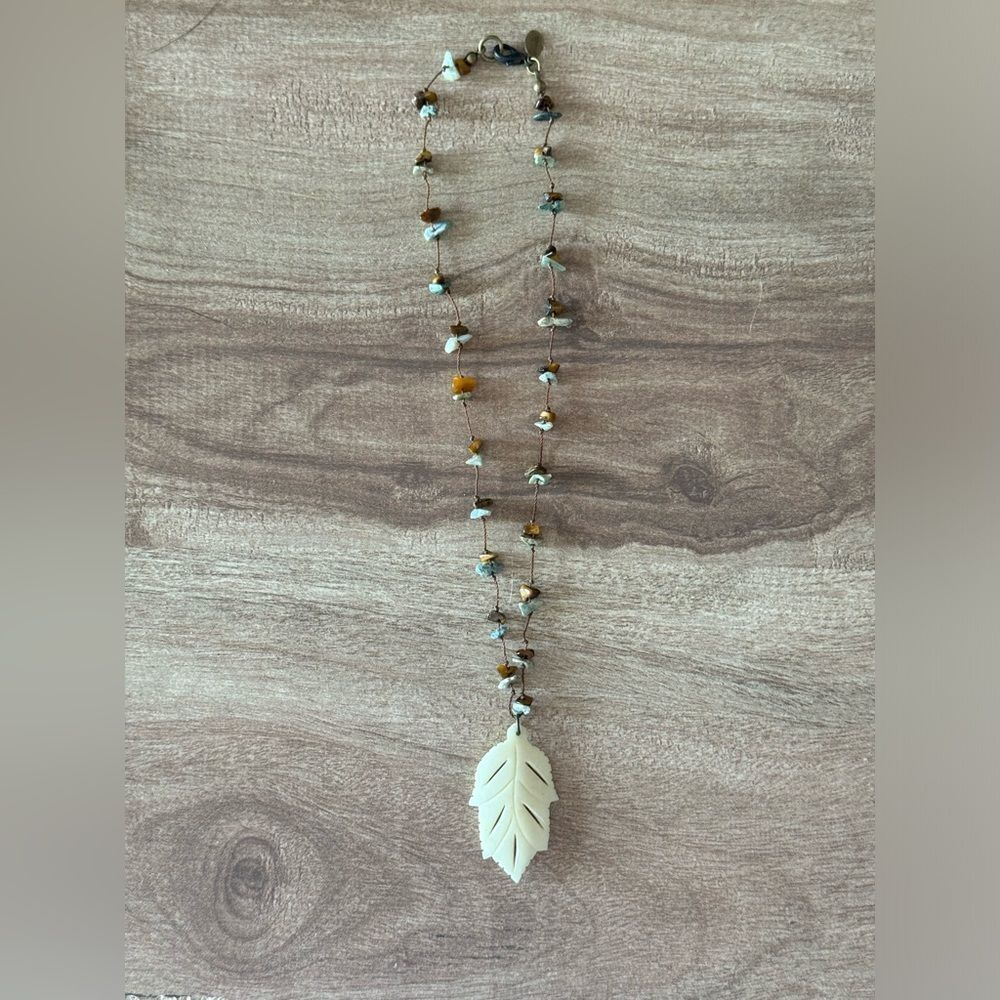 Handmade Vintage threaded Beaded Leaf Pendant Necklace